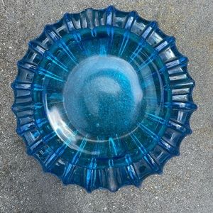 Vintage Heavy Blue Glass Ashtray